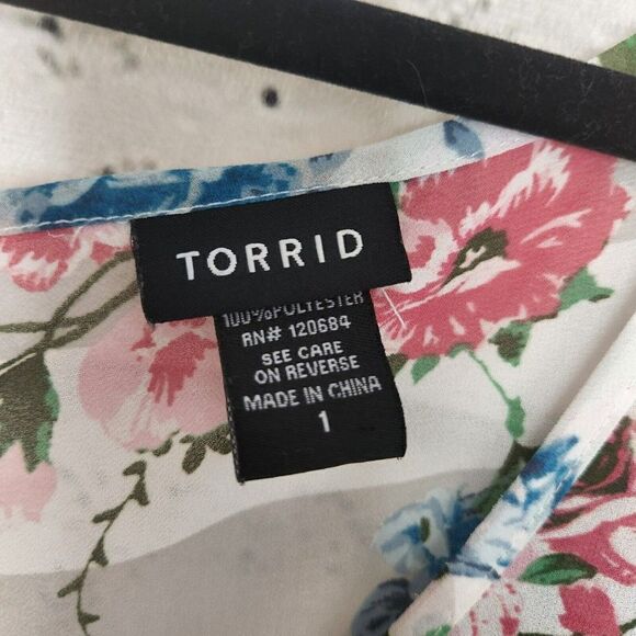 Torrid Sheer Floral Tunic Blouse Sz 1 Cut Out Back Womens Multicolor Sleeveless - Picture 9 of 10
